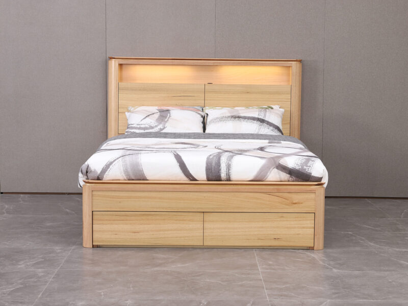 DOUGLAS KING BED with 2 LED & drawers | TAS Oak & Veneer